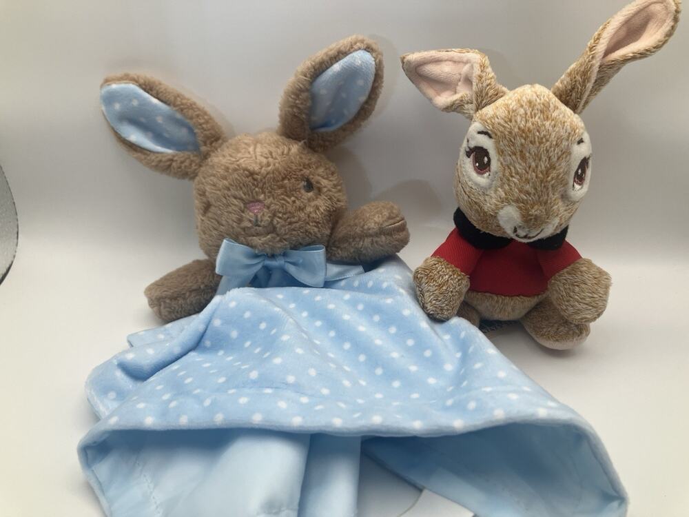 Peter Rabbit Plush KE-155034-B + Blue Bunny Lovey Security Blanket Rabbit Lot 2